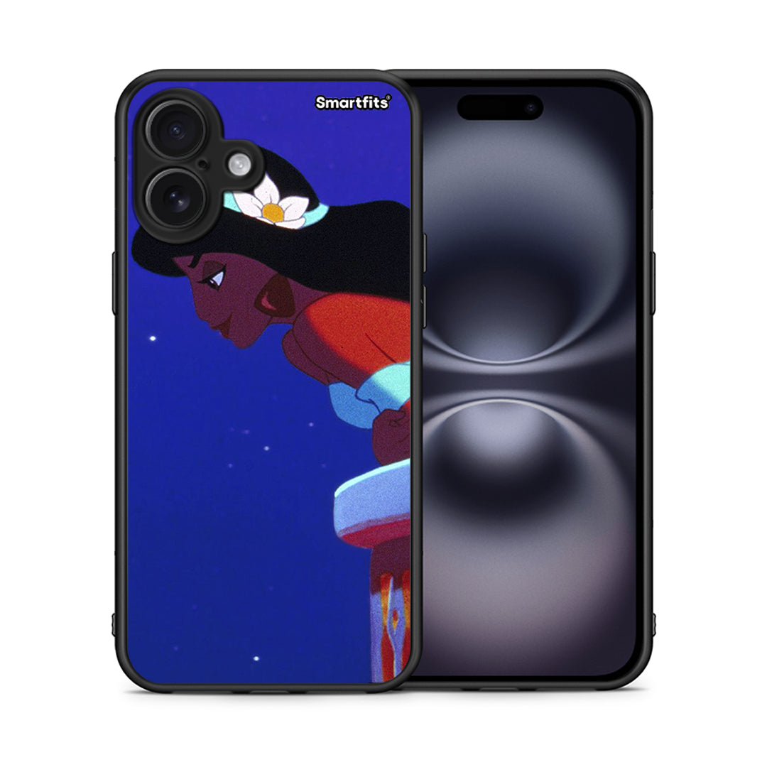 Θήκη iPhone 16 Plus Alladin And Jasmine Love 2 από τη Smartfits με σχέδιο στο πίσω μέρος και μαύρο περίβλημα | iPhone 16 Plus Alladin And Jasmine Love 2 case with colorful back and black bezels