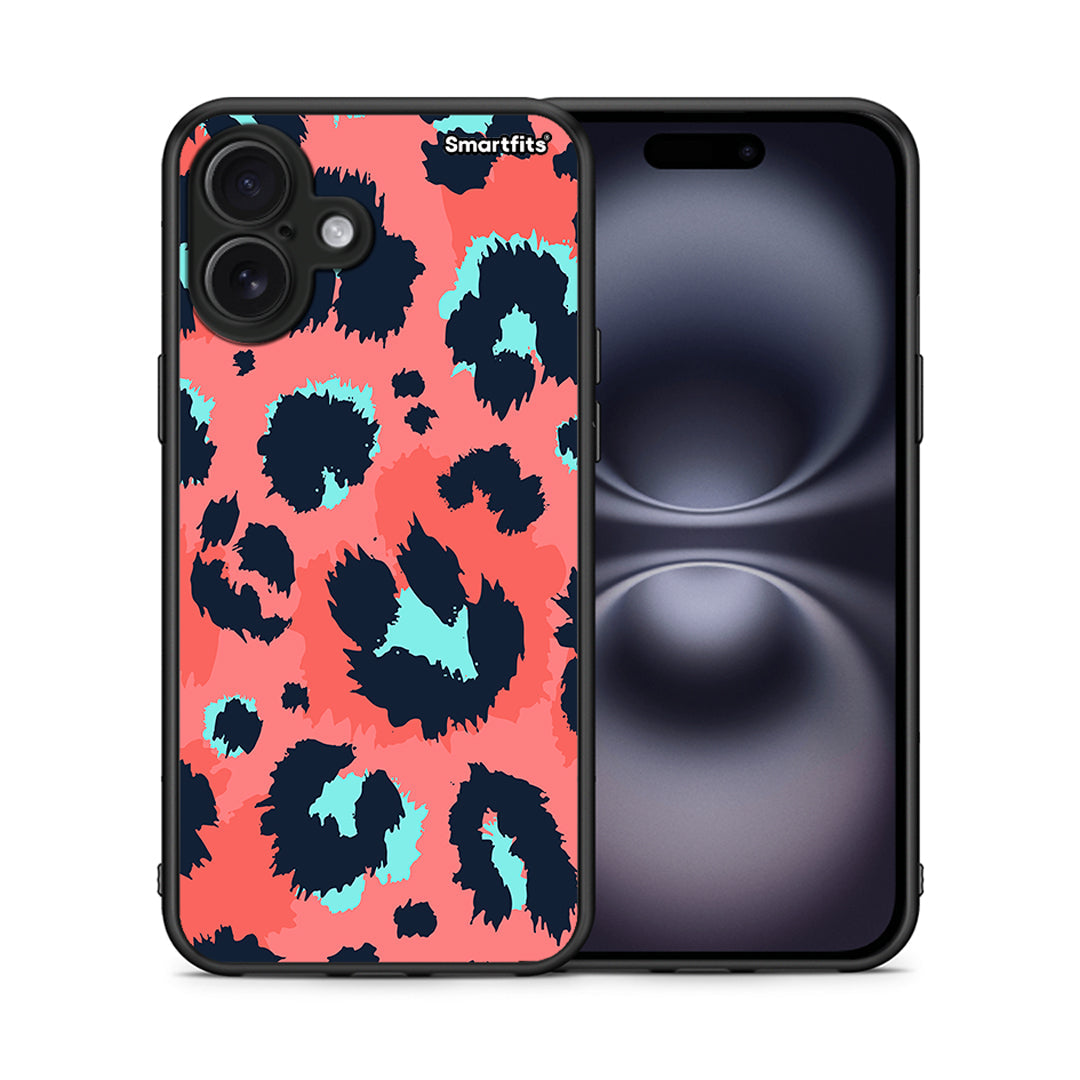 Θήκη iPhone 16 Plus Pink Leopard Animal από τη Smartfits με σχέδιο στο πίσω μέρος και μαύρο περίβλημα | iPhone 16 Plus Pink Leopard Animal case with colorful back and black bezels