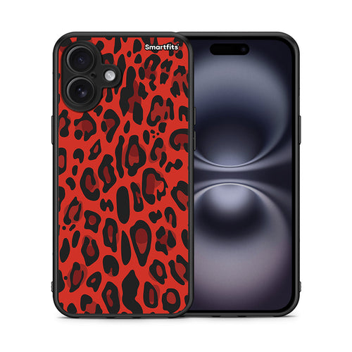 Θήκη iPhone 16 Plus Red Leopard Animal από τη Smartfits με σχέδιο στο πίσω μέρος και μαύρο περίβλημα | iPhone 16 Plus Red Leopard Animal case with colorful back and black bezels