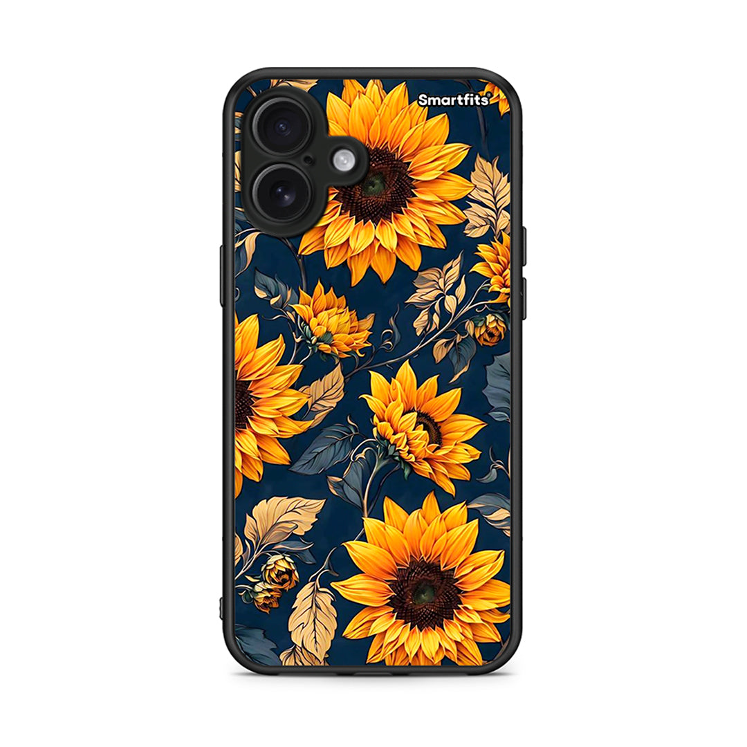 iPhone 16 Plus Autumn Sunflowers Θήκη από τη Smartfits με σχέδιο στο πίσω μέρος και μαύρο περίβλημα | Smartphone case with colorful back and black bezels by Smartfits