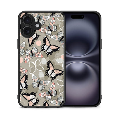 Θήκη iPhone 16 Plus Butterflies Boho από τη Smartfits με σχέδιο στο πίσω μέρος και μαύρο περίβλημα | iPhone 16 Plus Butterflies Boho case with colorful back and black bezels