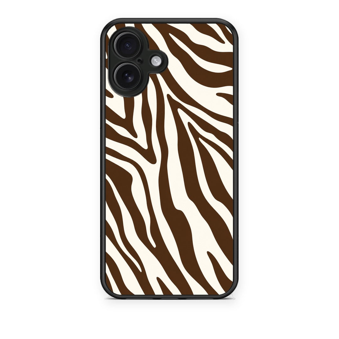 Θήκη iPhone 16 Plus Brown and Cream Zebra Stripes από τη Smartfits με σχέδιο στο πίσω μέρος και μαύρο περίβλημα | iPhone 16 Plus Brown and Cream Zebra Stripes case with colorful back and black bezels