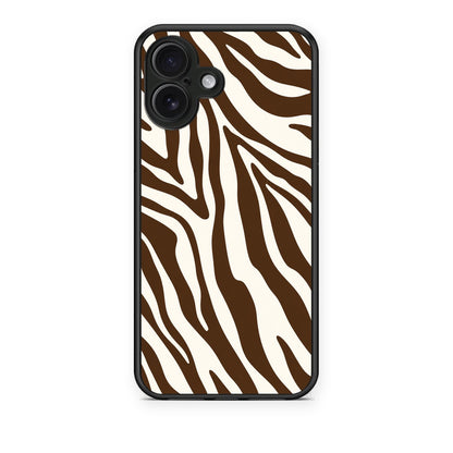 Θήκη iPhone 16 Plus Brown and Cream Zebra Stripes από τη Smartfits με σχέδιο στο πίσω μέρος και μαύρο περίβλημα | iPhone 16 Plus Brown and Cream Zebra Stripes case with colorful back and black bezels