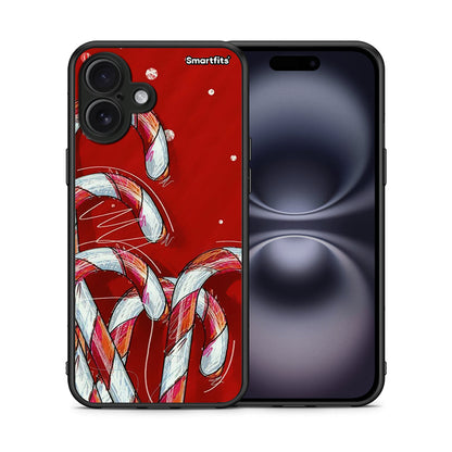 Θήκη iPhone 16 Plus Candy Cane από τη Smartfits με σχέδιο στο πίσω μέρος και μαύρο περίβλημα | iPhone 16 Plus Candy Cane case with colorful back and black bezels