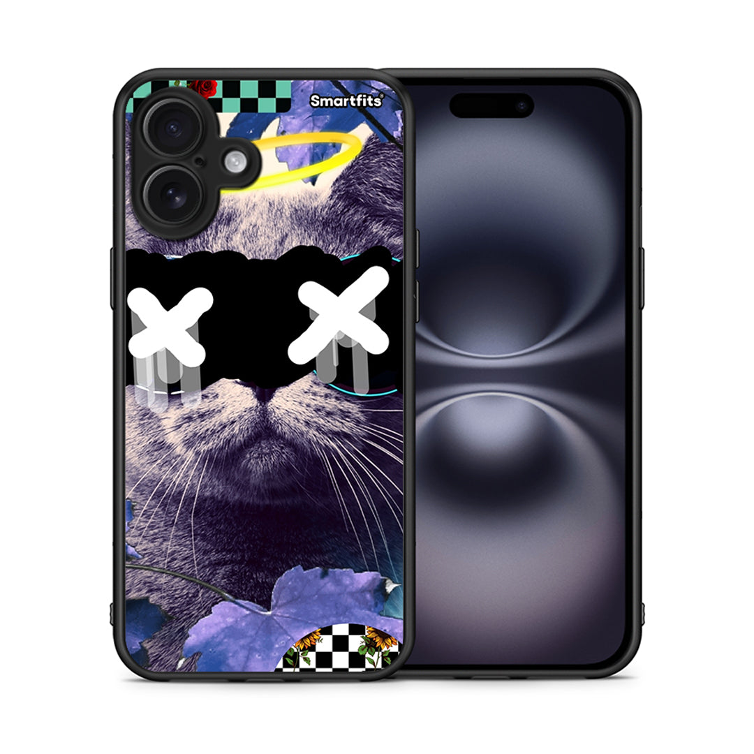 Θήκη iPhone 16 Plus Cat Collage από τη Smartfits με σχέδιο στο πίσω μέρος και μαύρο περίβλημα | iPhone 16 Plus Cat Collage case with colorful back and black bezels