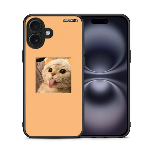 Θήκη iPhone 16 Plus Cat Tongue από τη Smartfits με σχέδιο στο πίσω μέρος και μαύρο περίβλημα | iPhone 16 Plus Cat Tongue case with colorful back and black bezels