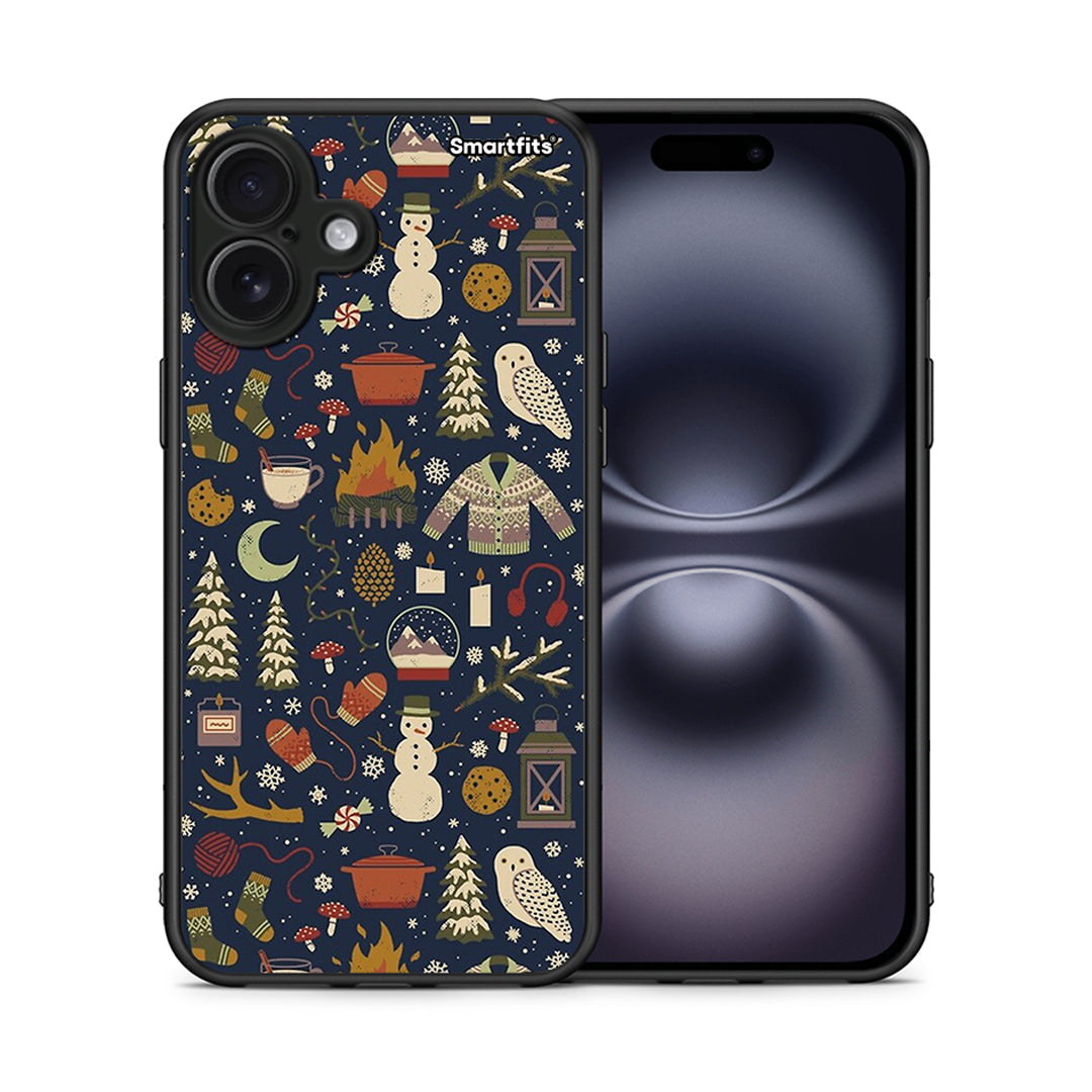 Θήκη iPhone 16 Plus Christmas Elements από τη Smartfits με σχέδιο στο πίσω μέρος και μαύρο περίβλημα | iPhone 16 Plus Christmas Elements case with colorful back and black bezels