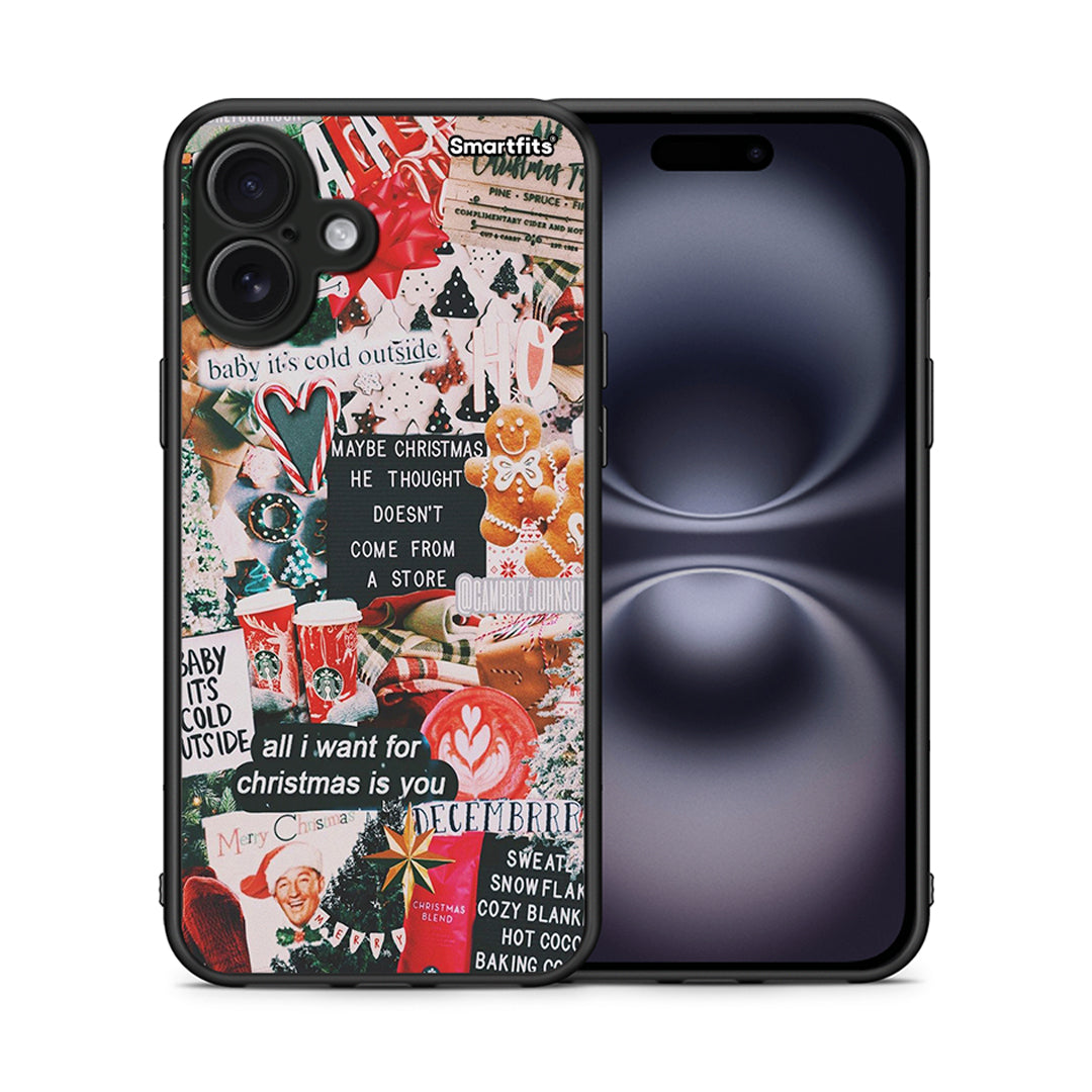 Θήκη iPhone 16 Plus Christmas Happiness από τη Smartfits με σχέδιο στο πίσω μέρος και μαύρο περίβλημα | iPhone 16 Plus Christmas Happiness case with colorful back and black bezels