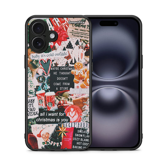 Θήκη iPhone 16 Plus Christmas Happiness από τη Smartfits με σχέδιο στο πίσω μέρος και μαύρο περίβλημα | iPhone 16 Plus Christmas Happiness case with colorful back and black bezels