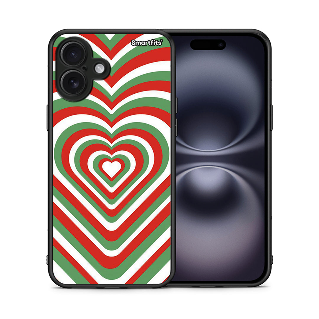 Θήκη iPhone 16 Plus Christmas Hearts από τη Smartfits με σχέδιο στο πίσω μέρος και μαύρο περίβλημα | iPhone 16 Plus Christmas Hearts case with colorful back and black bezels