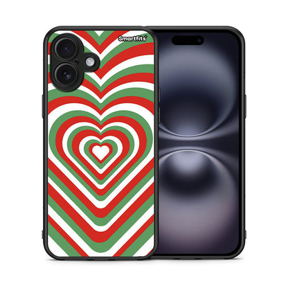 Θήκη iPhone 16 Plus Christmas Hearts από τη Smartfits με σχέδιο στο πίσω μέρος και μαύρο περίβλημα | iPhone 16 Plus Christmas Hearts case with colorful back and black bezels