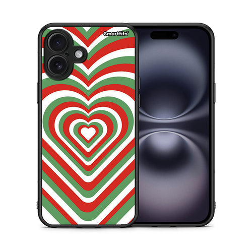 Θήκη iPhone 16 Plus Christmas Hearts από τη Smartfits με σχέδιο στο πίσω μέρος και μαύρο περίβλημα | iPhone 16 Plus Christmas Hearts case with colorful back and black bezels