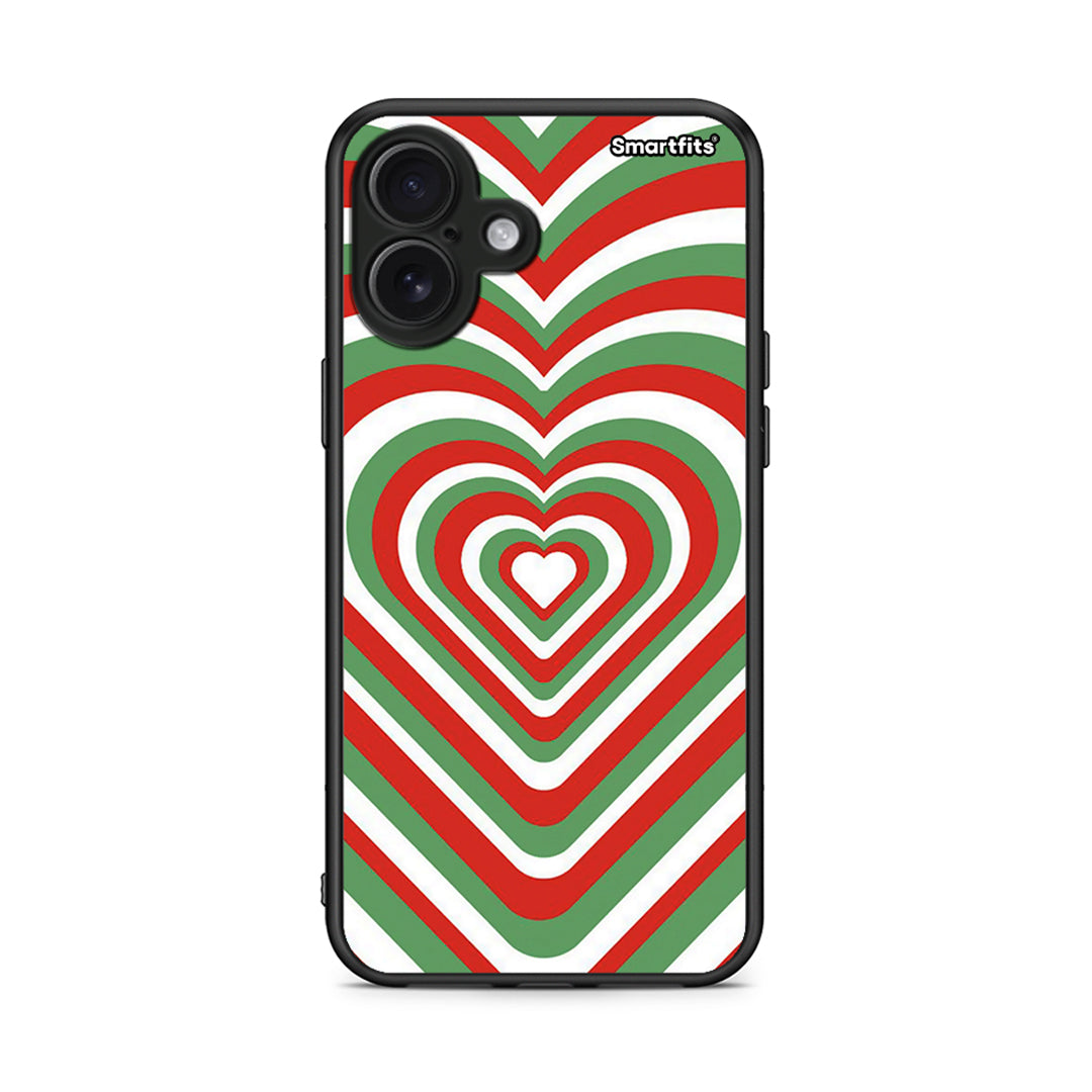 iPhone 16 Plus Christmas Hearts θήκη από τη Smartfits με σχέδιο στο πίσω μέρος και μαύρο περίβλημα | Smartphone case with colorful back and black bezels by Smartfits
