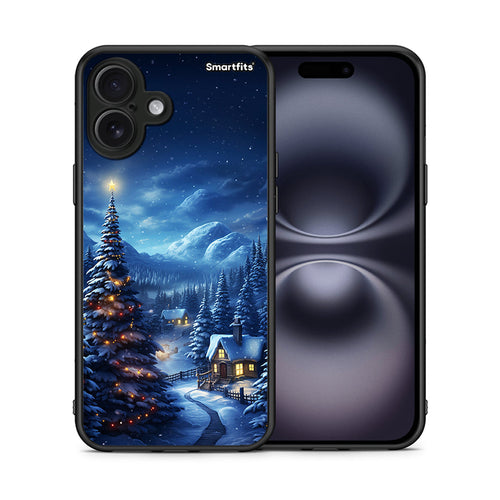 Θήκη iPhone 16 Plus Christmas Scenery από τη Smartfits με σχέδιο στο πίσω μέρος και μαύρο περίβλημα | iPhone 16 Plus Christmas Scenery case with colorful back and black bezels