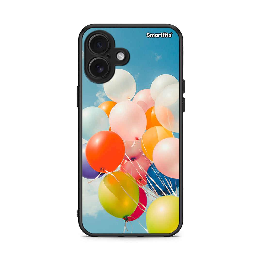 iPhone 16 Plus Colorful Balloons θήκη από τη Smartfits με σχέδιο στο πίσω μέρος και μαύρο περίβλημα | Smartphone case with colorful back and black bezels by Smartfits