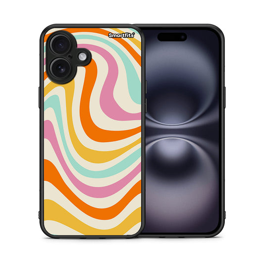 Θήκη iPhone 16 Plus Colourful Waves από τη Smartfits με σχέδιο στο πίσω μέρος και μαύρο περίβλημα | iPhone 16 Plus Colourful Waves case with colorful back and black bezels