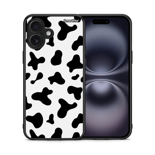 Θήκη iPhone 16 Plus Cow Print από τη Smartfits με σχέδιο στο πίσω μέρος και μαύρο περίβλημα | iPhone 16 Plus Cow Print case with colorful back and black bezels