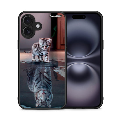Θήκη iPhone 16 Plus Tiger Cute από τη Smartfits με σχέδιο στο πίσω μέρος και μαύρο περίβλημα | iPhone 16 Plus Tiger Cute case with colorful back and black bezels