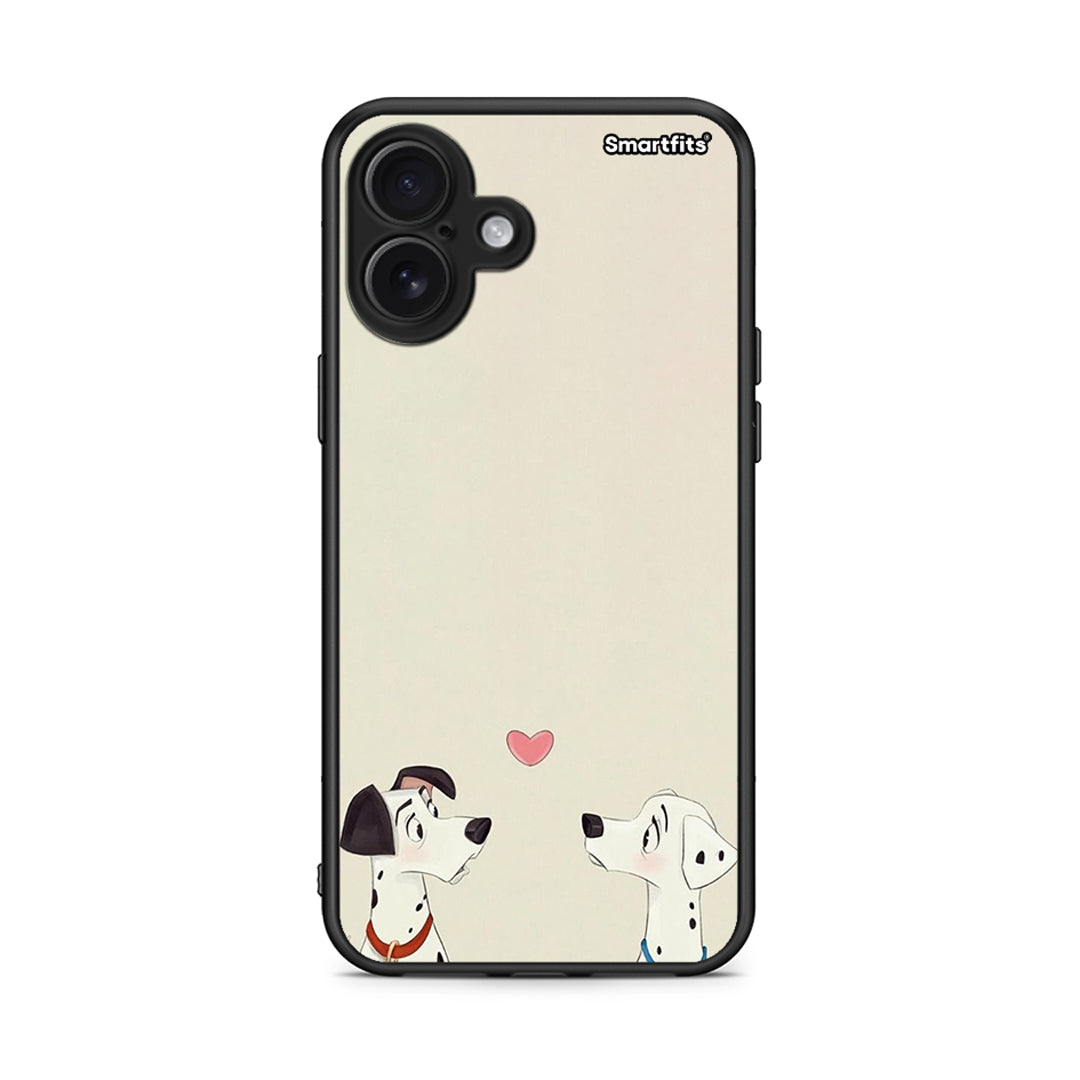 iPhone 16 Plus Dalmatians Love θήκη από τη Smartfits με σχέδιο στο πίσω μέρος και μαύρο περίβλημα | Smartphone case with colorful back and black bezels by Smartfits