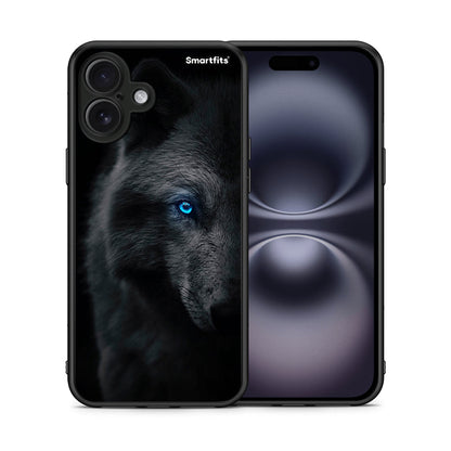 Θήκη iPhone 16 Plus Dark Wolf από τη Smartfits με σχέδιο στο πίσω μέρος και μαύρο περίβλημα | iPhone 16 Plus Dark Wolf case with colorful back and black bezels