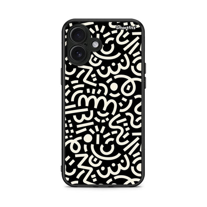 iPhone 16 Plus Doodle Art Θήκη από τη Smartfits με σχέδιο στο πίσω μέρος και μαύρο περίβλημα | Smartphone case with colorful back and black bezels by Smartfits