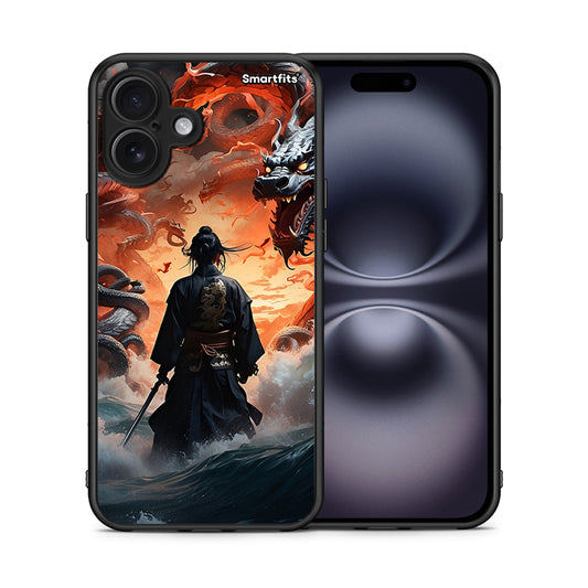 Θήκη iPhone 16 Plus Dragons Fight από τη Smartfits με σχέδιο στο πίσω μέρος και μαύρο περίβλημα | iPhone 16 Plus Dragons Fight case with colorful back and black bezels