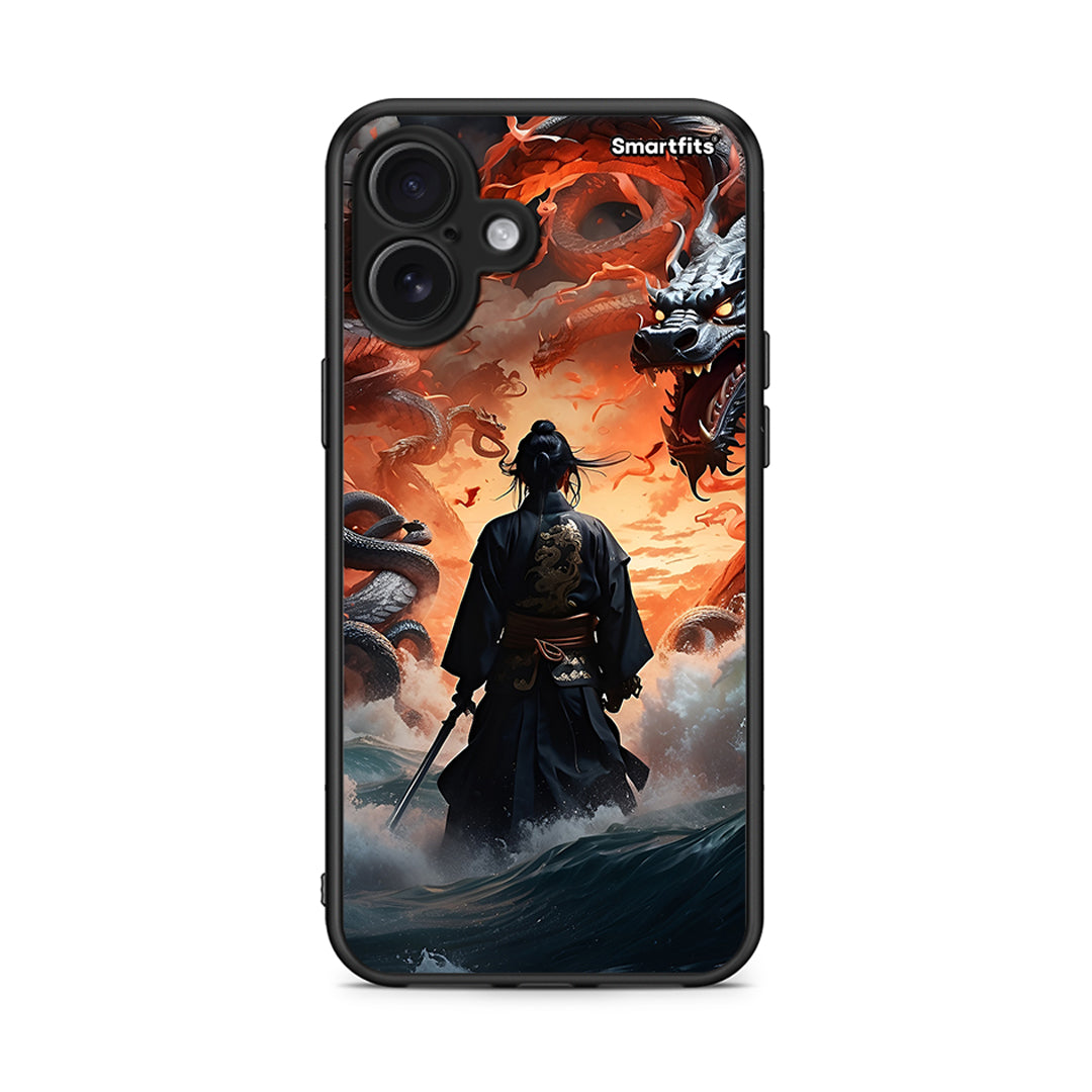 iPhone 16 Plus Dragons Fight θήκη από τη Smartfits με σχέδιο στο πίσω μέρος και μαύρο περίβλημα | Smartphone case with colorful back and black bezels by Smartfits