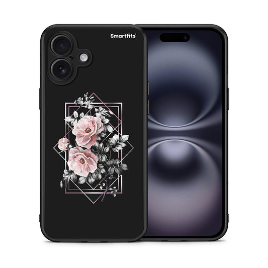 Θήκη iPhone 16 Plus Frame Flower από τη Smartfits με σχέδιο στο πίσω μέρος και μαύρο περίβλημα | iPhone 16 Plus Frame Flower case with colorful back and black bezels