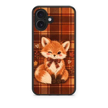 Θήκη iPhone 16 Plus Fox on Autumn Tartan από τη Smartfits με σχέδιο στο πίσω μέρος και μαύρο περίβλημα | iPhone 16 Plus Fox on Autumn Tartan case with colorful back and black bezels