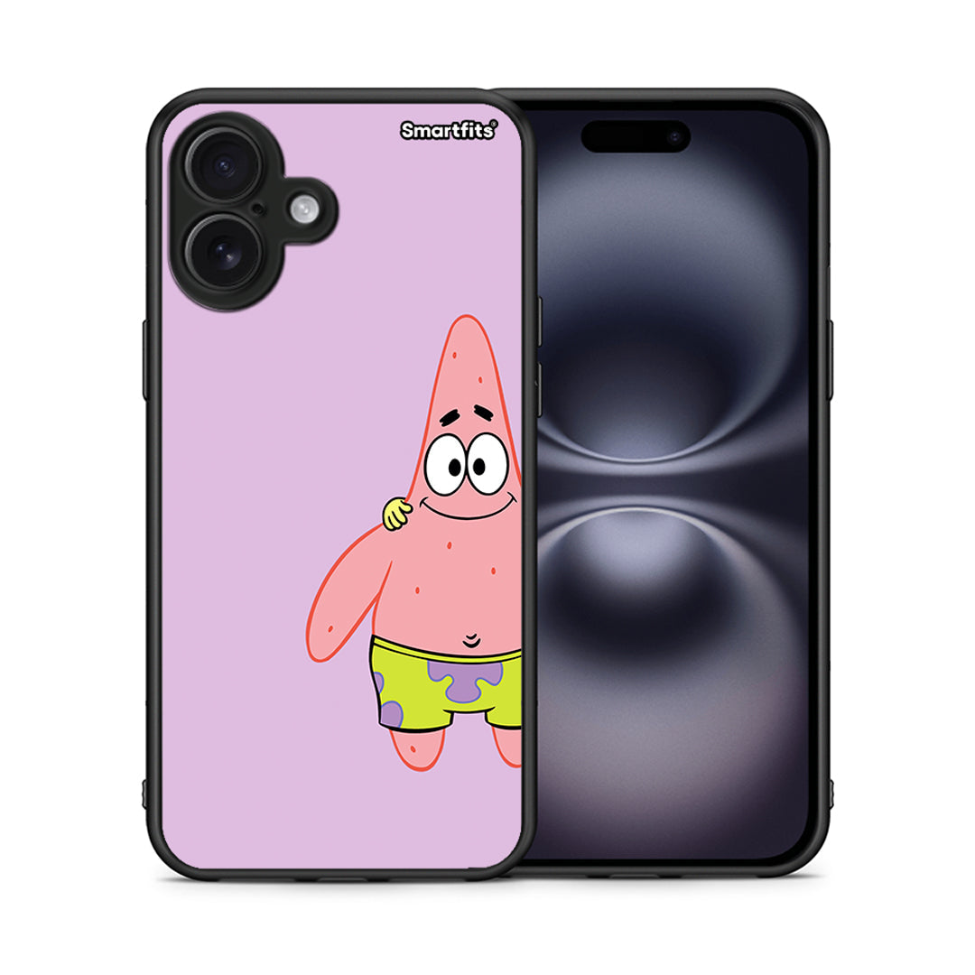 Θήκη iPhone 16 Plus Friends Patrick από τη Smartfits με σχέδιο στο πίσω μέρος και μαύρο περίβλημα | iPhone 16 Plus Friends Patrick case with colorful back and black bezels