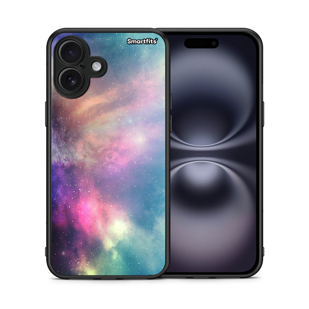Θήκη iPhone 16 Plus Rainbow Galaxy από τη Smartfits με σχέδιο στο πίσω μέρος και μαύρο περίβλημα | iPhone 16 Plus Rainbow Galaxy case with colorful back and black bezels