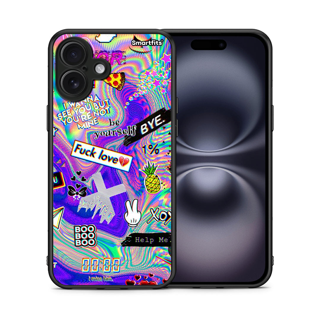 Θήκη iPhone 16 Plus Game Over από τη Smartfits με σχέδιο στο πίσω μέρος και μαύρο περίβλημα | iPhone 16 Plus Game Over case with colorful back and black bezels