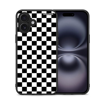 Θήκη iPhone 16 Plus Squares Geometric από τη Smartfits με σχέδιο στο πίσω μέρος και μαύρο περίβλημα | iPhone 16 Plus Squares Geometric case with colorful back and black bezels