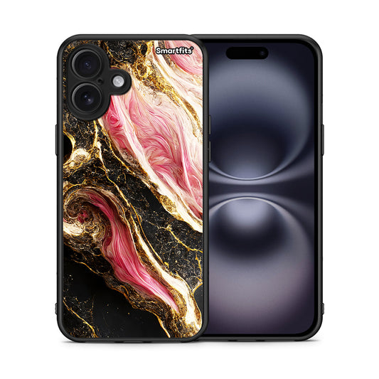 Θήκη iPhone 16 Plus Glamorous Pink Marble από τη Smartfits με σχέδιο στο πίσω μέρος και μαύρο περίβλημα | iPhone 16 Plus Glamorous Pink Marble case with colorful back and black bezels