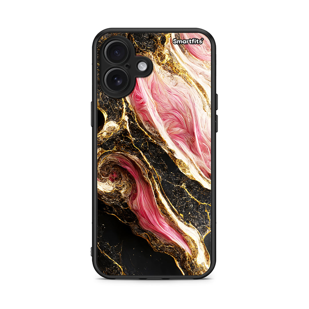 iPhone 16 Plus Glamorous Pink Marble θήκη από τη Smartfits με σχέδιο στο πίσω μέρος και μαύρο περίβλημα | Smartphone case with colorful back and black bezels by Smartfits