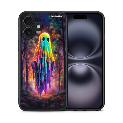 Θήκη iPhone 16 Plus Halloween Ghost από τη Smartfits με σχέδιο στο πίσω μέρος και μαύρο περίβλημα | iPhone 16 Plus Halloween Ghost case with colorful back and black bezels