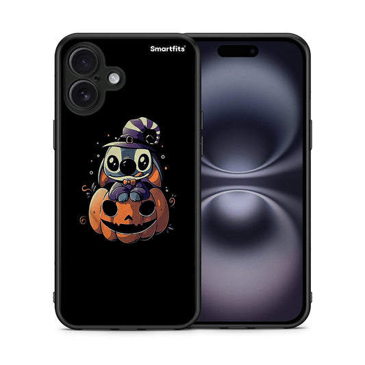 Θήκη iPhone 16 Plus Halloween Stitch από τη Smartfits με σχέδιο στο πίσω μέρος και μαύρο περίβλημα | iPhone 16 Plus Halloween Stitch case with colorful back and black bezels