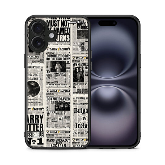 Θήκη iPhone 16 Plus Harry Paper από τη Smartfits με σχέδιο στο πίσω μέρος και μαύρο περίβλημα | iPhone 16 Plus Harry Paper case with colorful back and black bezels