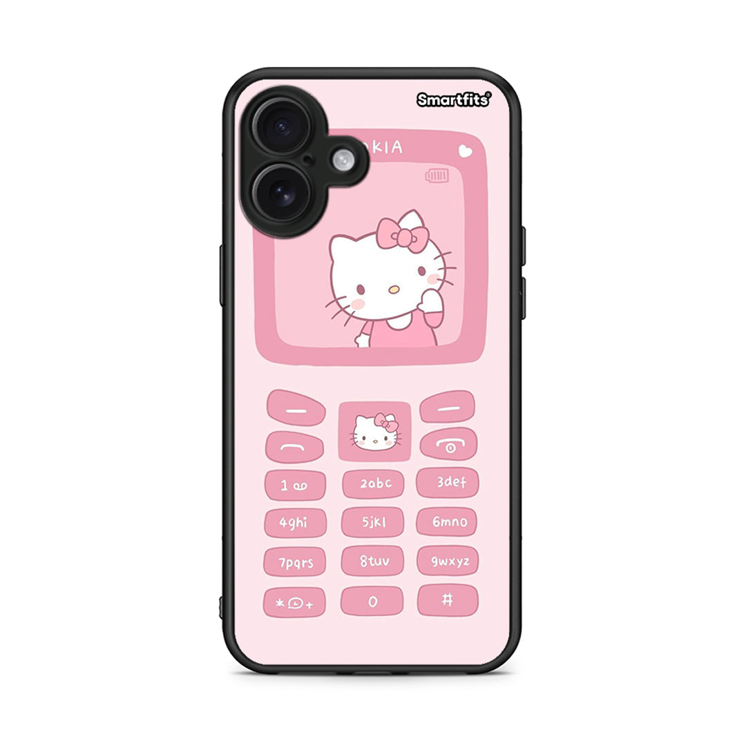 iPhone 16 Plus Hello Kitten Θήκη Αγίου Βαλεντίνου από τη Smartfits με σχέδιο στο πίσω μέρος και μαύρο περίβλημα | Smartphone case with colorful back and black bezels by Smartfits
