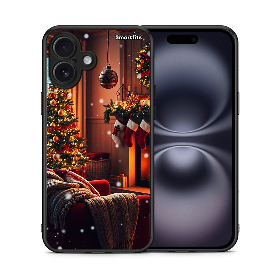 Θήκη iPhone 16 Plus Home For Christmas από τη Smartfits με σχέδιο στο πίσω μέρος και μαύρο περίβλημα | iPhone 16 Plus Home For Christmas case with colorful back and black bezels
