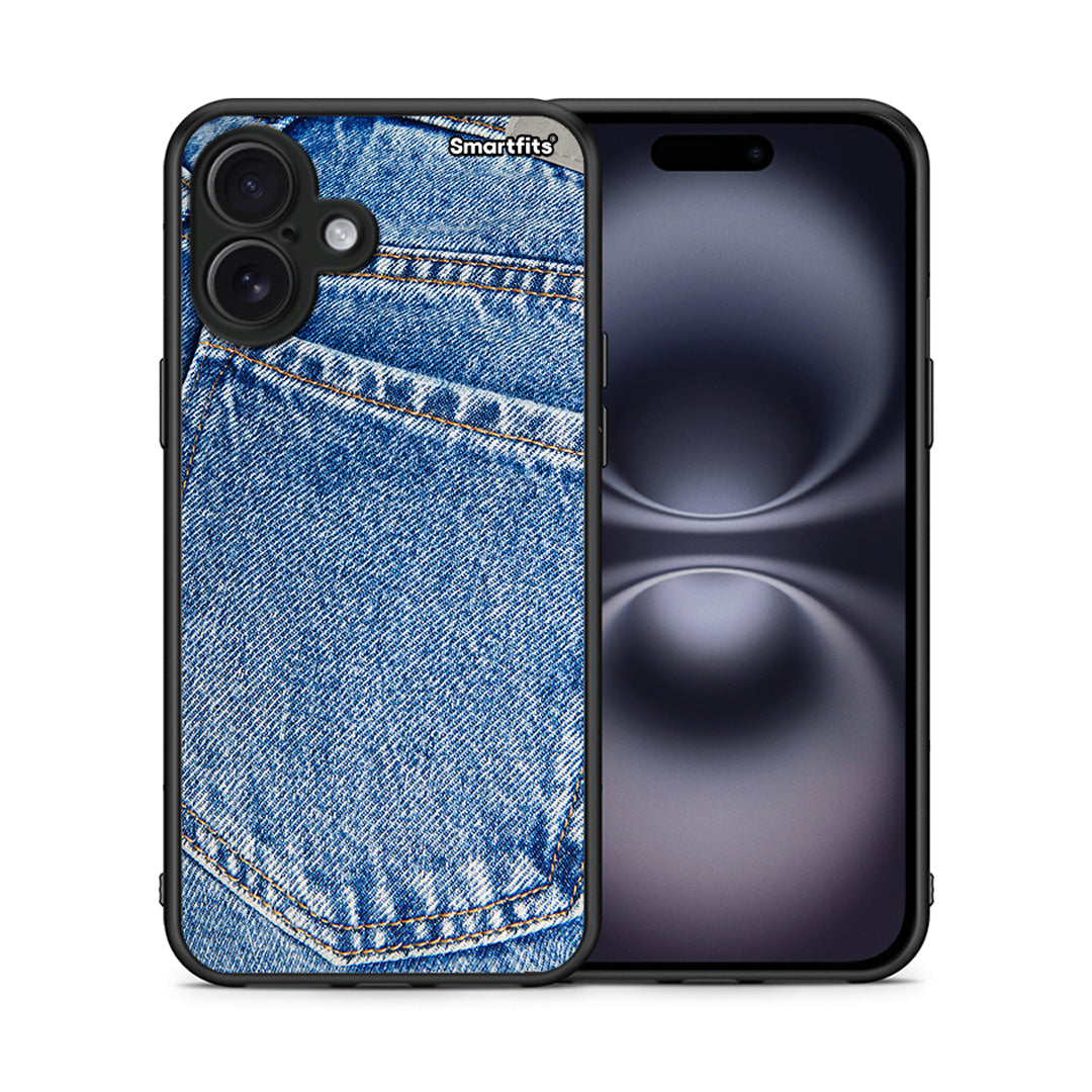 Θήκη iPhone 16 Plus Jeans Pocket από τη Smartfits με σχέδιο στο πίσω μέρος και μαύρο περίβλημα | iPhone 16 Plus Jeans Pocket case with colorful back and black bezels