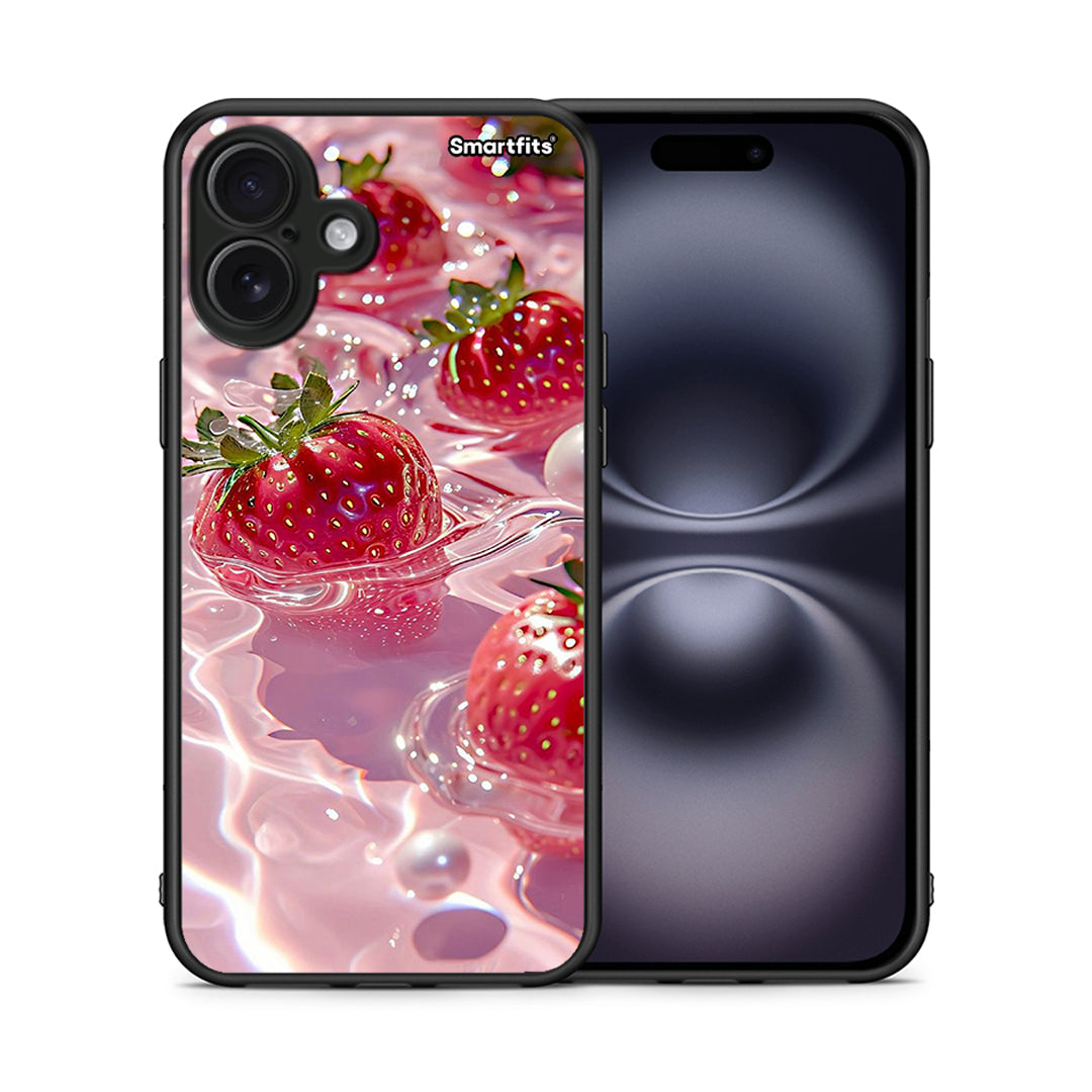 Θήκη iPhone 16 Plus Juicy Strawberries από τη Smartfits με σχέδιο στο πίσω μέρος και μαύρο περίβλημα | iPhone 16 Plus Juicy Strawberries case with colorful back and black bezels