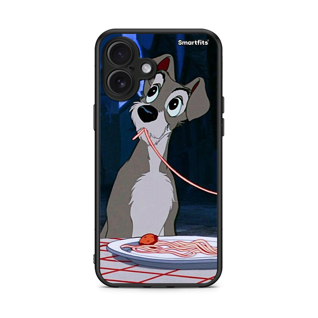 iPhone 16 Plus Lady And Tramp 1 Θήκη Αγίου Βαλεντίνου από τη Smartfits με σχέδιο στο πίσω μέρος και μαύρο περίβλημα | Smartphone case with colorful back and black bezels by Smartfits