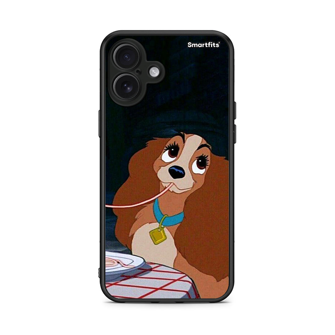 iPhone 16 Plus Lady And Tramp 2 Θήκη Αγίου Βαλεντίνου από τη Smartfits με σχέδιο στο πίσω μέρος και μαύρο περίβλημα | Smartphone case with colorful back and black bezels by Smartfits