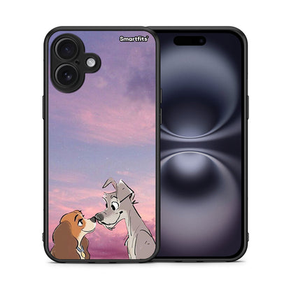 Θήκη iPhone 16 Plus Lady And Tramp από τη Smartfits με σχέδιο στο πίσω μέρος και μαύρο περίβλημα | iPhone 16 Plus Lady And Tramp case with colorful back and black bezels