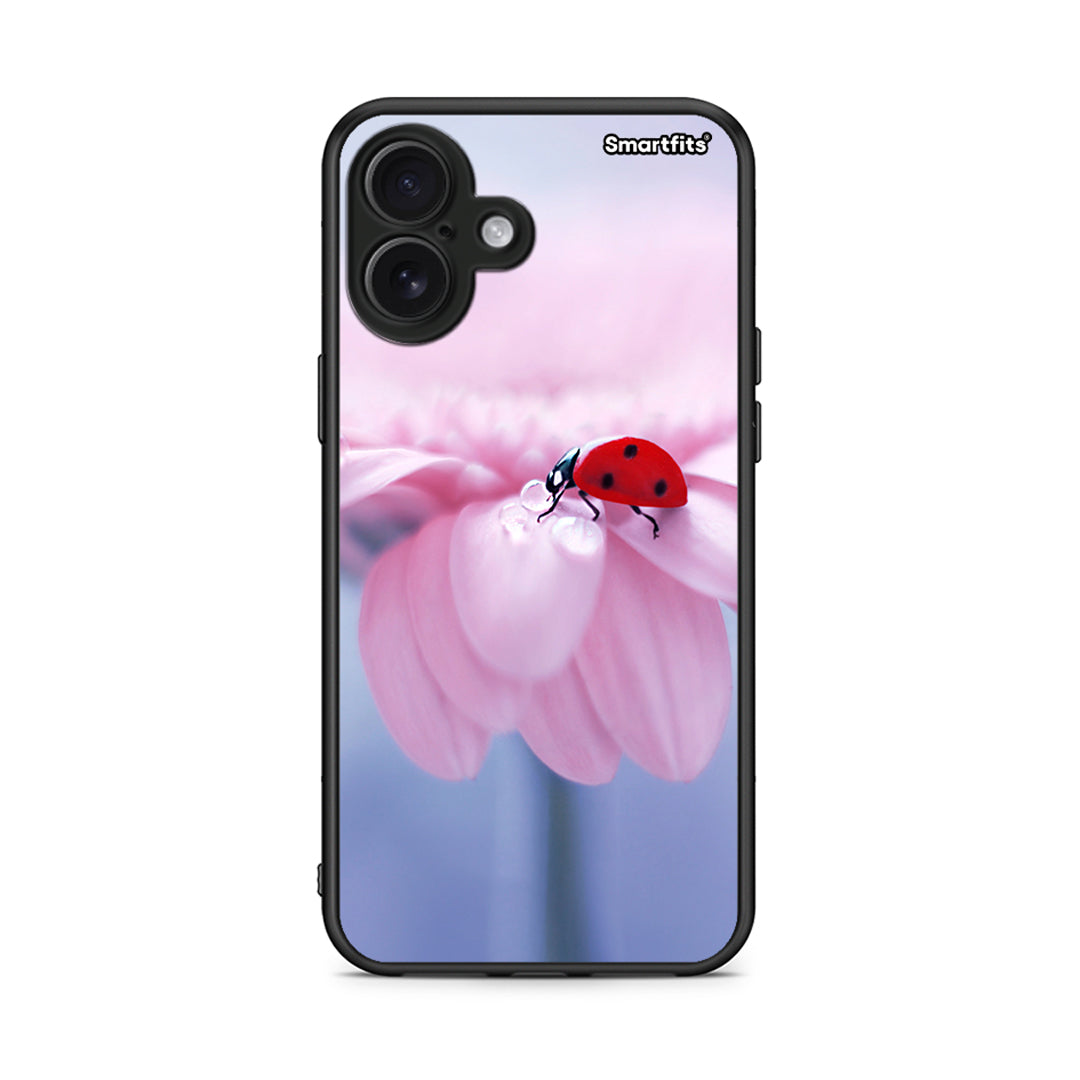 iPhone 16 Plus Ladybug Flower θήκη από τη Smartfits με σχέδιο στο πίσω μέρος και μαύρο περίβλημα | Smartphone case with colorful back and black bezels by Smartfits
