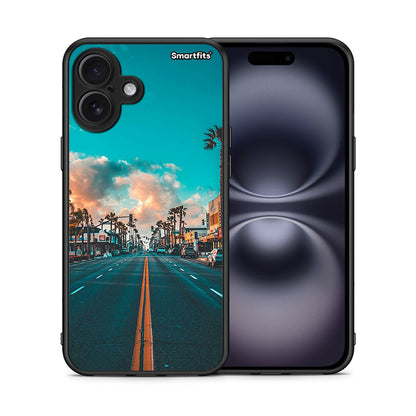 Θήκη iPhone 16 Plus City Landscape από τη Smartfits με σχέδιο στο πίσω μέρος και μαύρο περίβλημα | iPhone 16 Plus City Landscape case with colorful back and black bezels