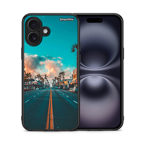 Θήκη iPhone 16 Plus City Landscape από τη Smartfits με σχέδιο στο πίσω μέρος και μαύρο περίβλημα | iPhone 16 Plus City Landscape case with colorful back and black bezels