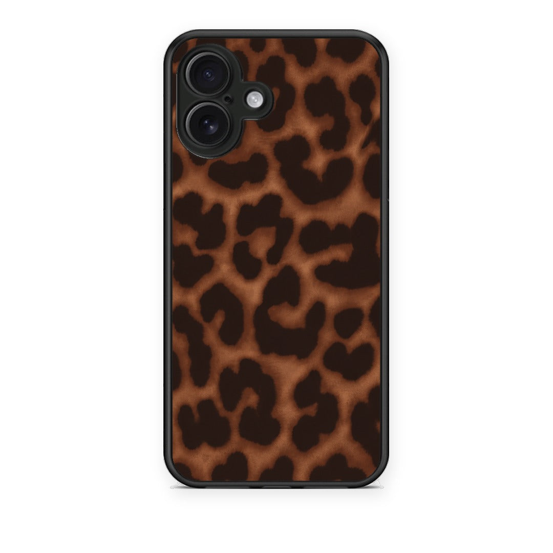 Θήκη iPhone 16 Plus Leopard Print Dark Brown από τη Smartfits με σχέδιο στο πίσω μέρος και μαύρο περίβλημα | iPhone 16 Plus Leopard Print Dark Brown case with colorful back and black bezels