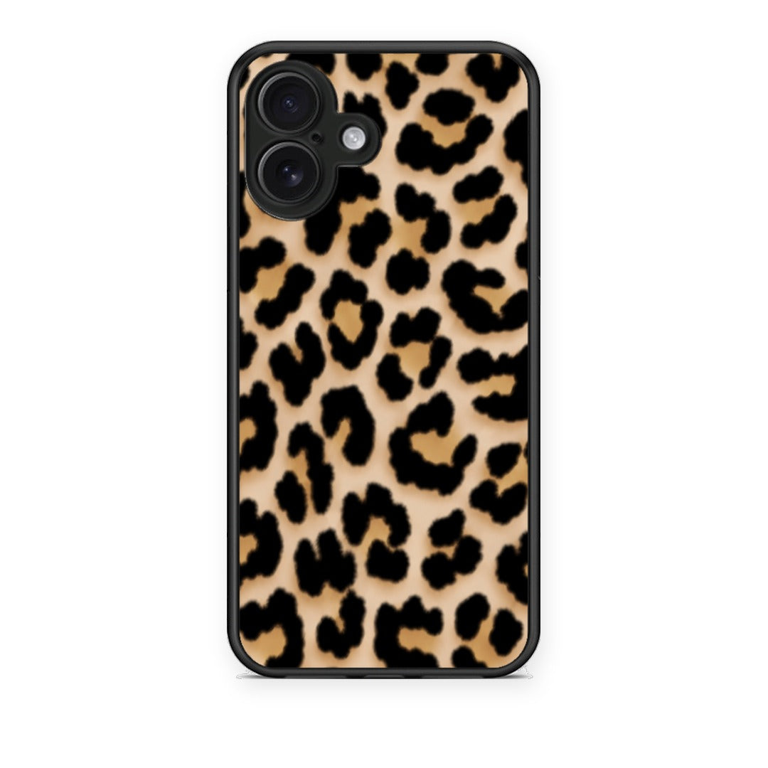 Θήκη iPhone 16 Plus Leopard Print Tan Small από τη Smartfits με σχέδιο στο πίσω μέρος και μαύρο περίβλημα | iPhone 16 Plus Leopard Print Tan Small case with colorful back and black bezels